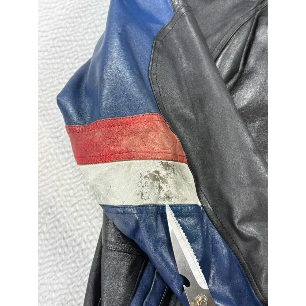 VINTAGE Starter Leather Jacket Mens Large New York Giants Black 90s NFL Football